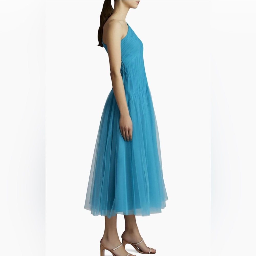 Zac Posen One-Shoulder Tulle Midi-Dress Color Peacock NWT - Picture 4 of 8